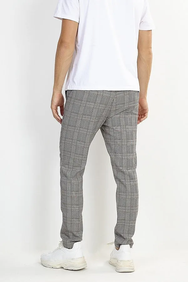 PRINCE OF WALES CHECK PRINT DRAWSTRING WAIST PANTS
