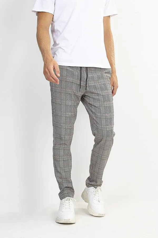 PRINCE OF WALES CHECK PRINT DRAWSTRING WAIST PANTS