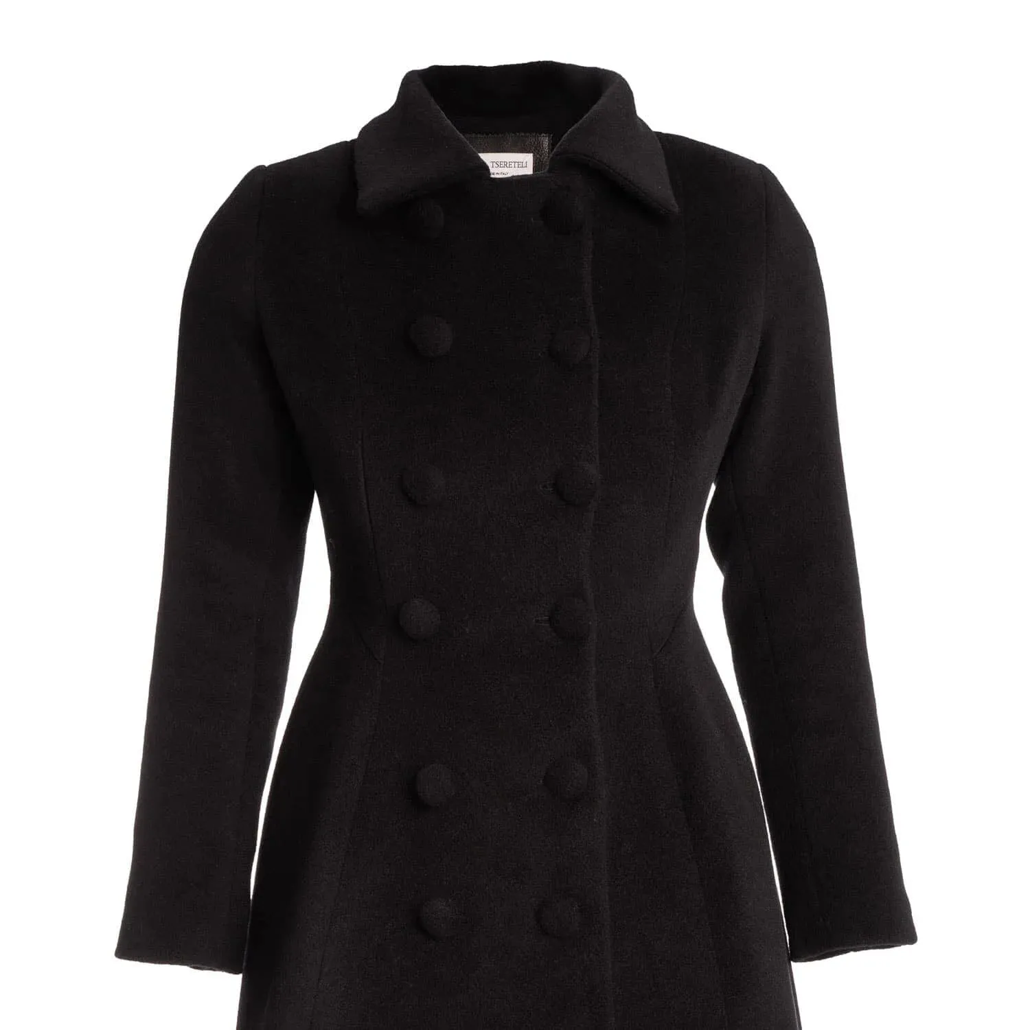 Redingote coat in virgin wool and cashmere - black