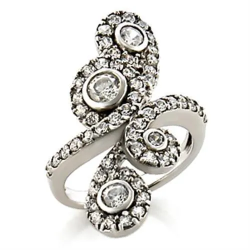 Rhodium Brass Ring with AAA Grade CZ in Clear for Women Style 9W097