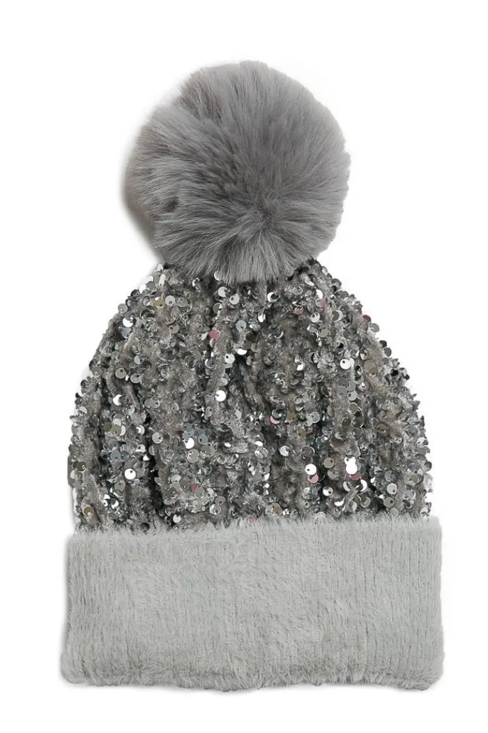 Sequin Pom Pom Hat