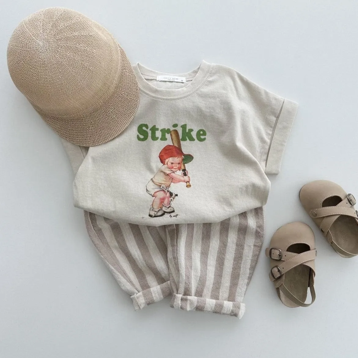 Unisex Cotton Summer Stripe Trouser (Beige Wide Stripe)
