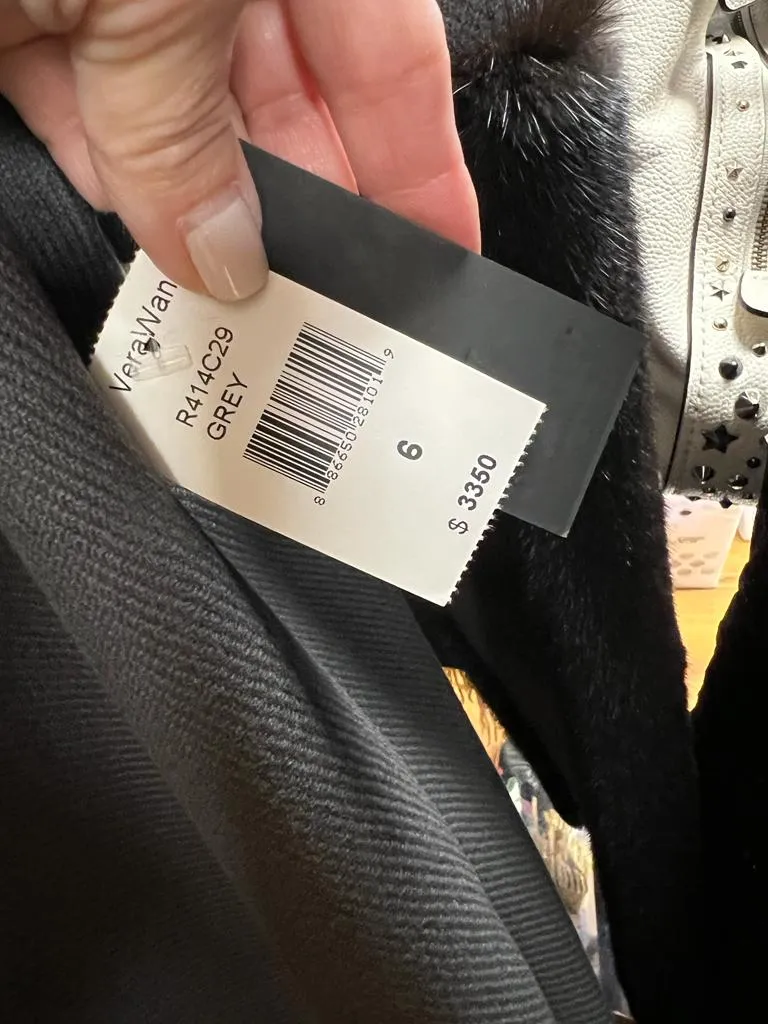 VERA WANG COLLECTION GRAY AND BLACK MINK FUR CONTRAST  SLEEVES COAT