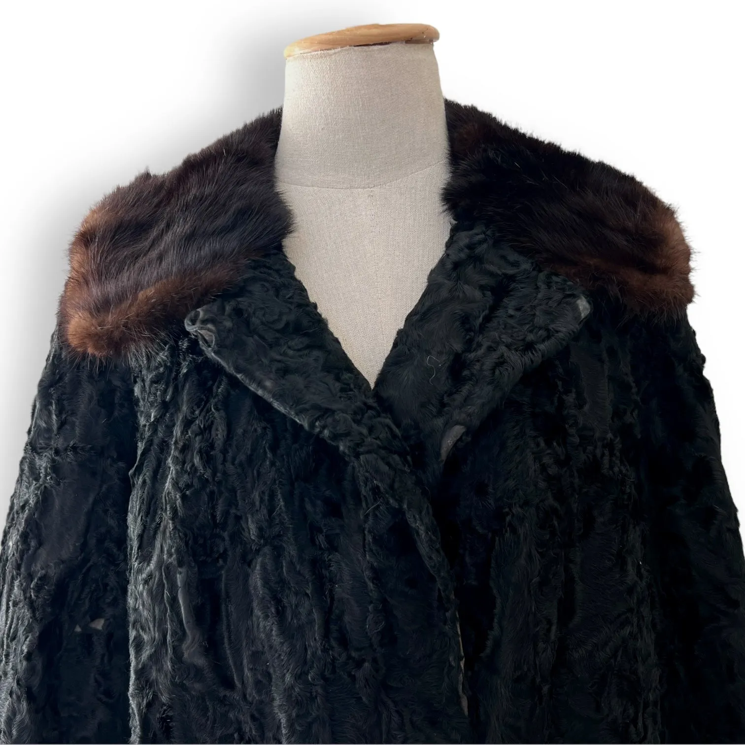 Vintage Swakara Fur Coat with Mink Collar