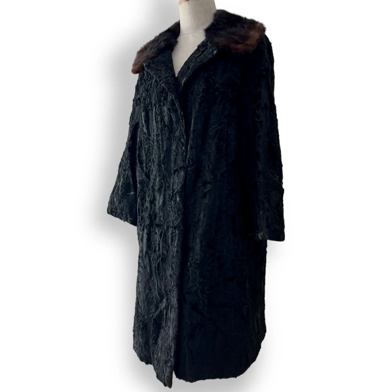Vintage Swakara Fur Coat with Mink Collar