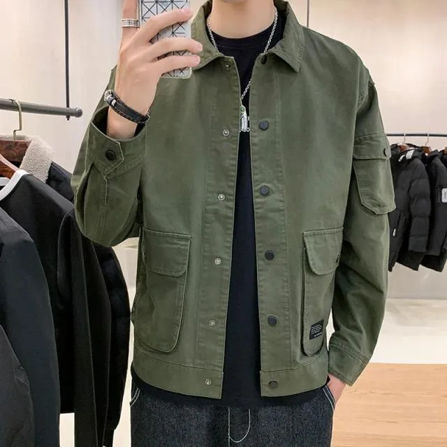 Voguable Men's Bomber Jacket Casual Clothes Korean Fashion Safari Style Jacket Multi-pocket New Men's Autumn Clothes Oversized Coat