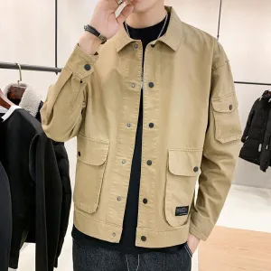 Voguable Men's Bomber Jacket Casual Clothes Korean Fashion Safari Style Jacket Multi-pocket New Men's Autumn Clothes Oversized Coat