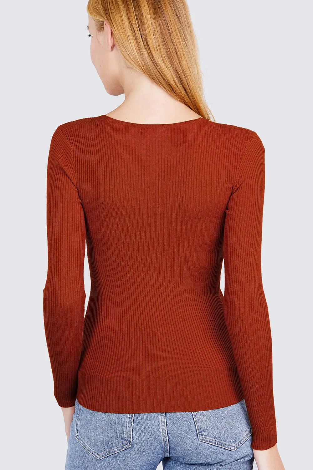 Women's Long Sleeve V-Neck Fitted Viscose Ribbed Cardigan Sweater