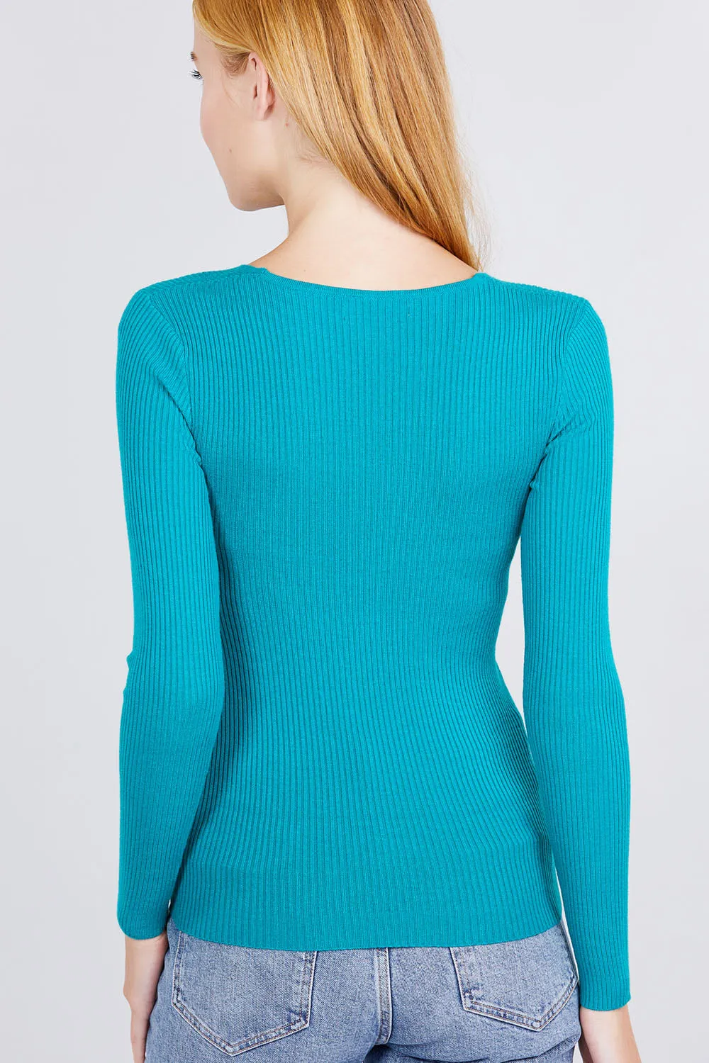 Women's Long Sleeve V-Neck Fitted Viscose Ribbed Cardigan Sweater