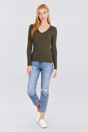 Women's Long Sleeve V-Neck Fitted Viscose Ribbed Cardigan Sweater