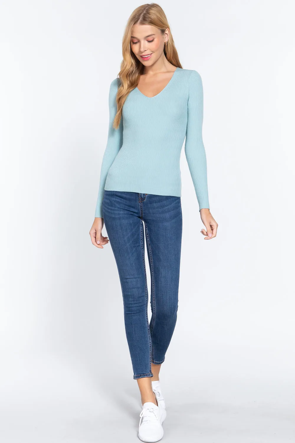 Women's Long Sleeve V-Neck Fitted Viscose Ribbed Cardigan Sweater
