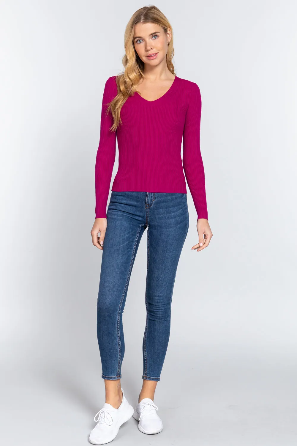 Women's Long Sleeve V-Neck Fitted Viscose Ribbed Cardigan Sweater