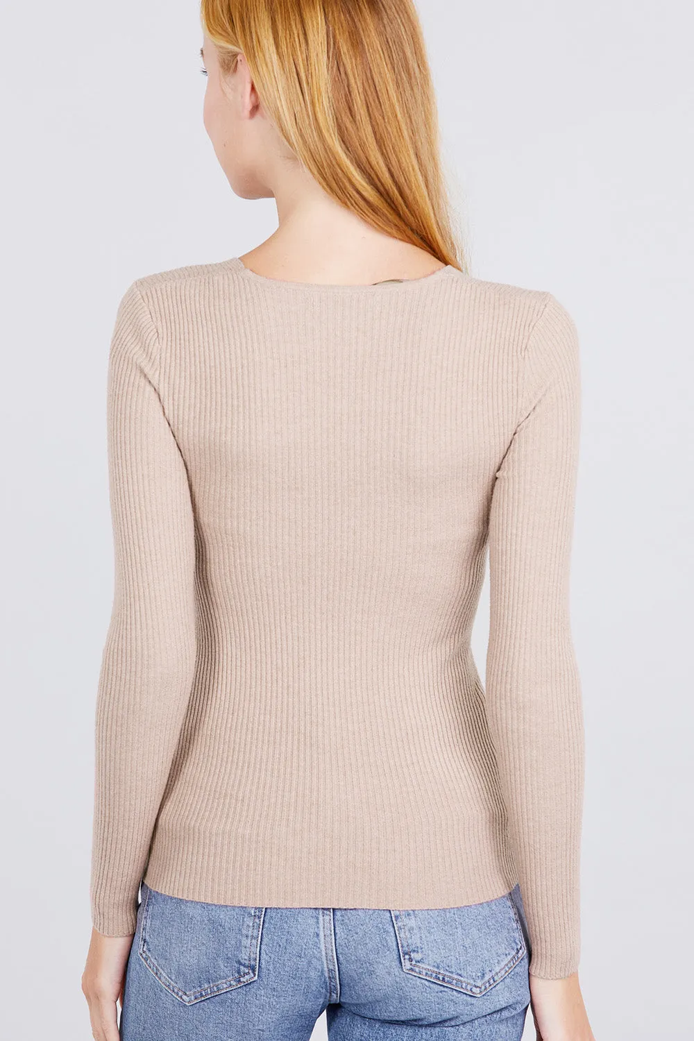 Women's Long Sleeve V-Neck Fitted Viscose Ribbed Cardigan Sweater