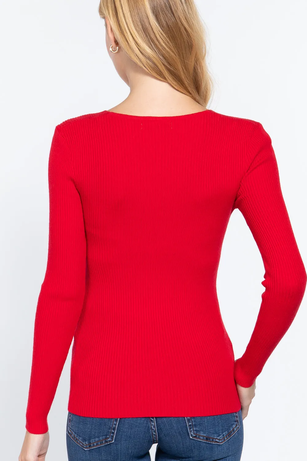 Women's Long Sleeve V-Neck Fitted Viscose Ribbed Cardigan Sweater
