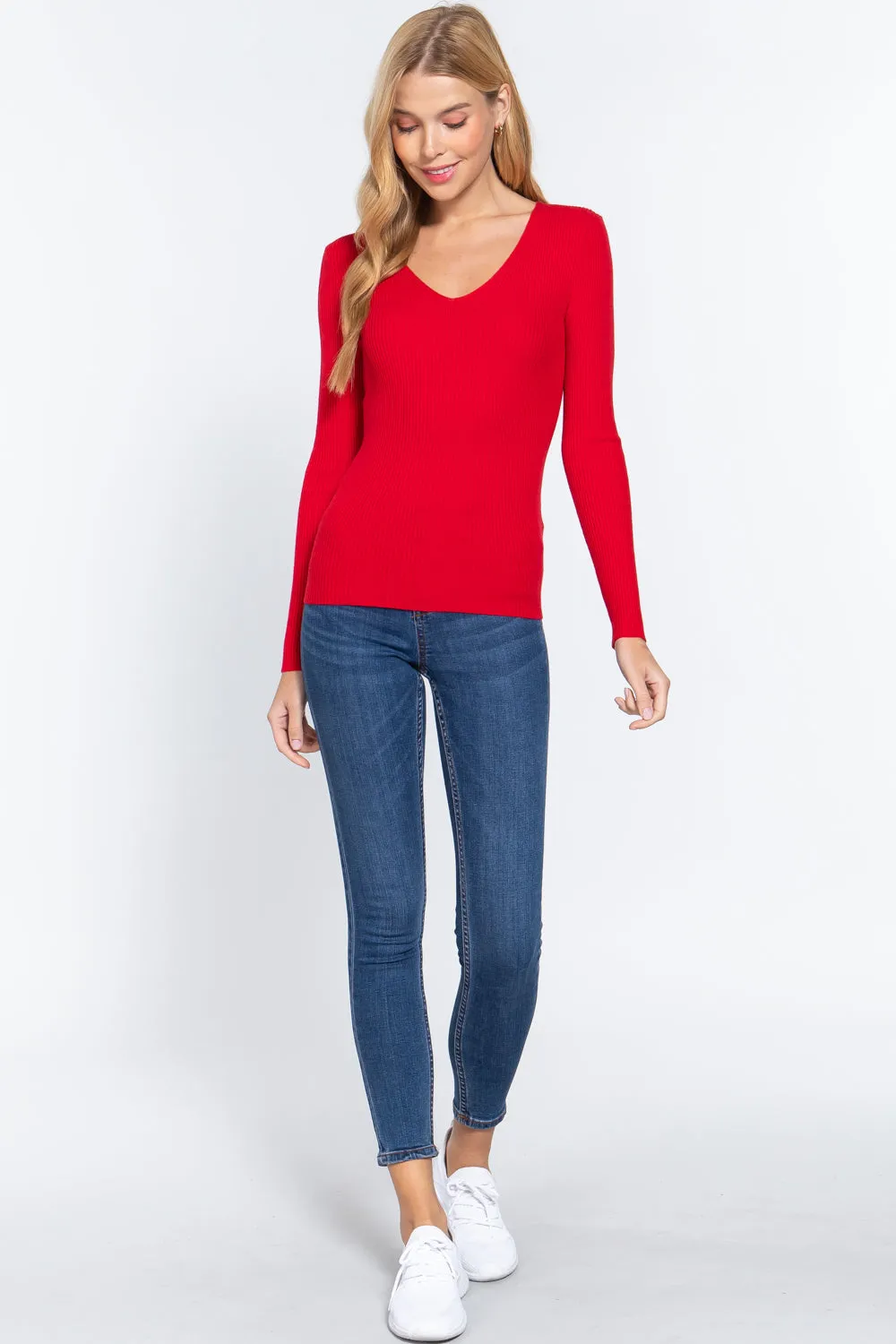 Women's Long Sleeve V-Neck Fitted Viscose Ribbed Cardigan Sweater