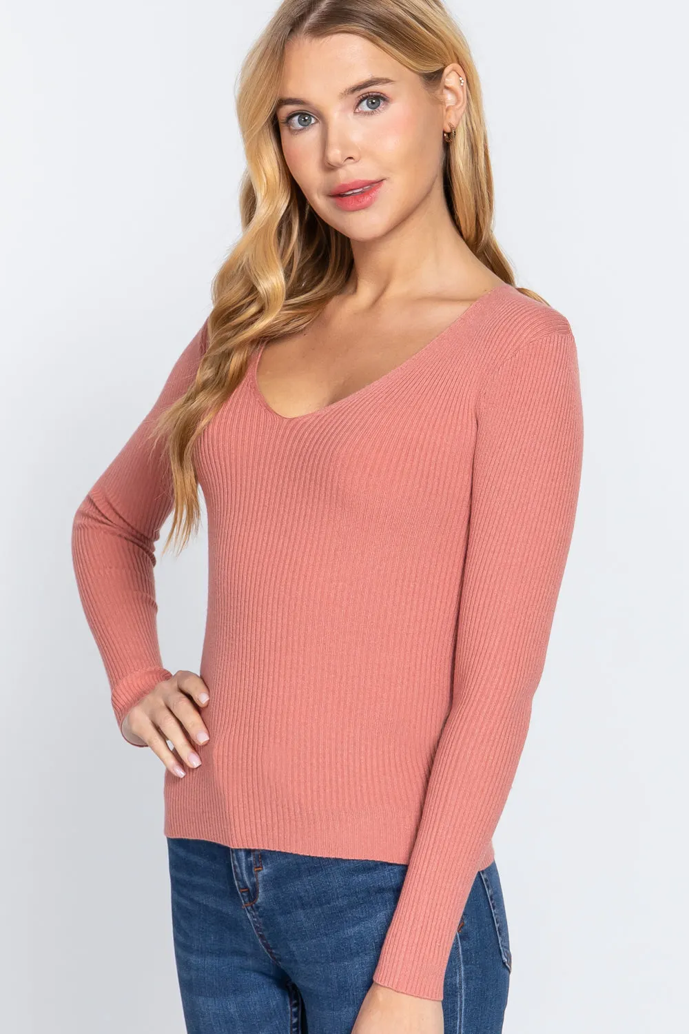 Women's Long Sleeve V-Neck Fitted Viscose Ribbed Cardigan Sweater