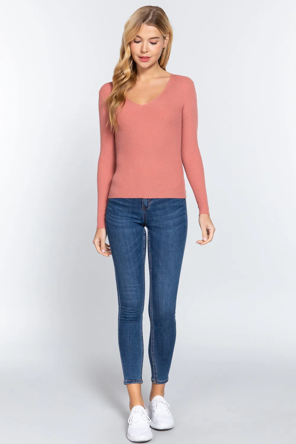 Women's Long Sleeve V-Neck Fitted Viscose Ribbed Cardigan Sweater
