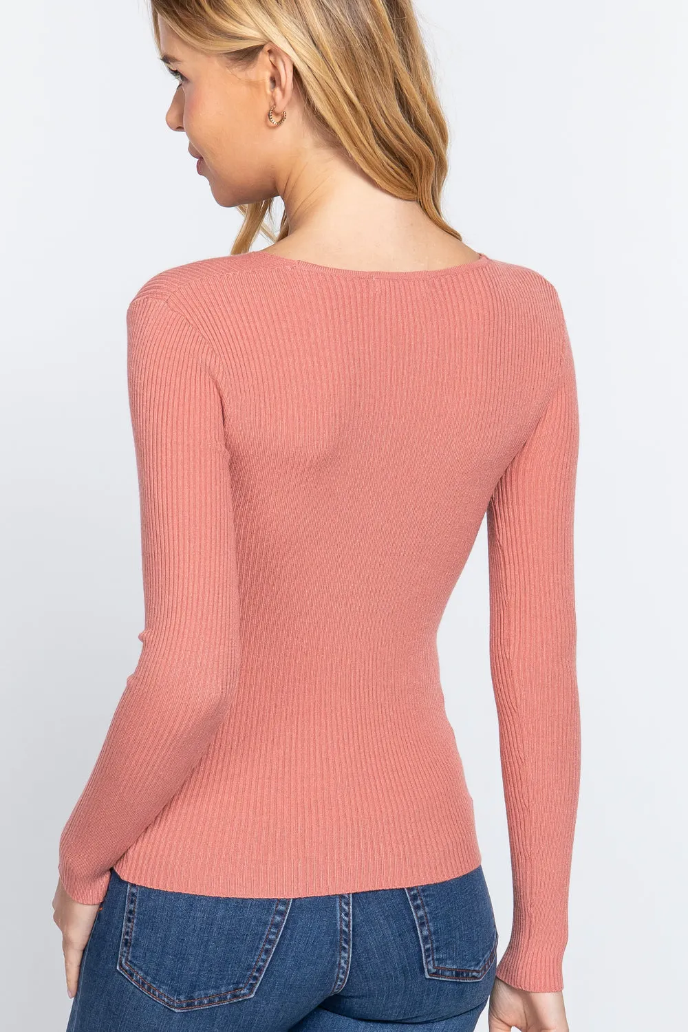 Women's Long Sleeve V-Neck Fitted Viscose Ribbed Cardigan Sweater