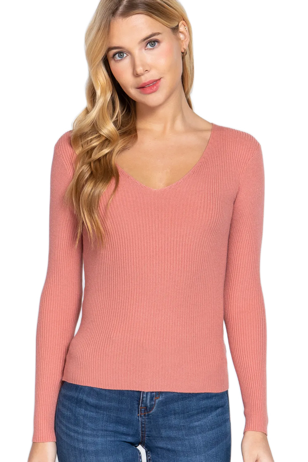 Women's Long Sleeve V-Neck Fitted Viscose Ribbed Cardigan Sweater