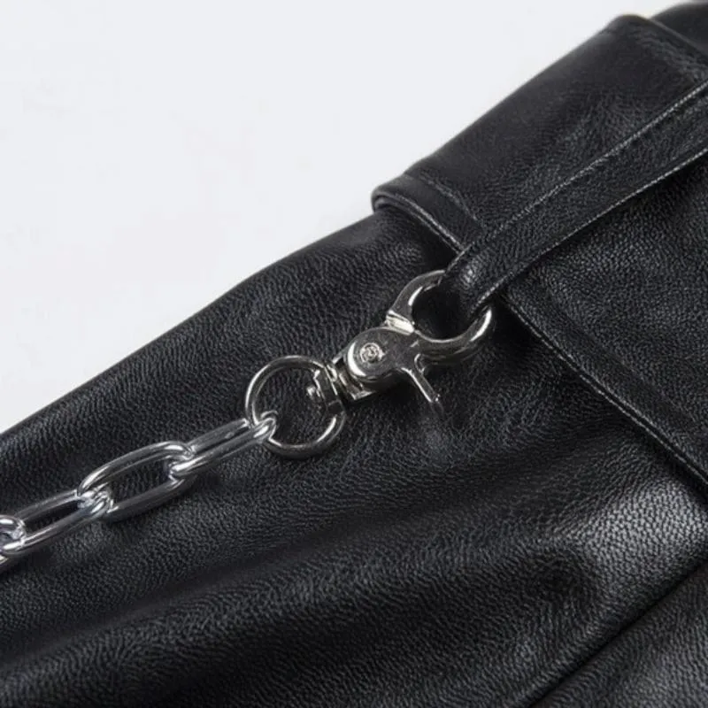Women's Spring PU Leather Zipper Sleeveless Dress