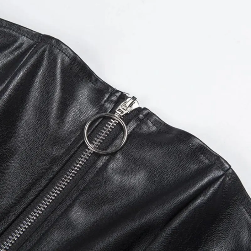 Women's Spring PU Leather Zipper Sleeveless Dress