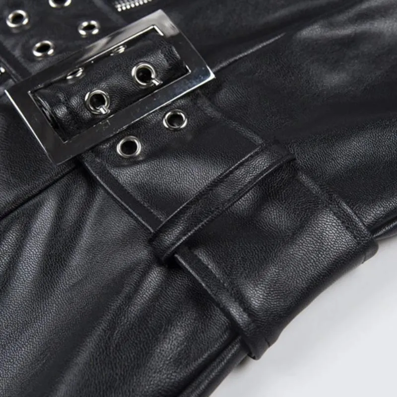 Women's Spring PU Leather Zipper Sleeveless Dress
