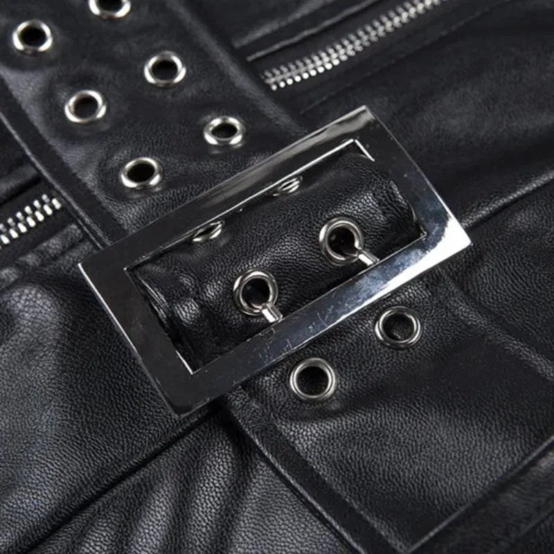 Women's Spring PU Leather Zipper Sleeveless Dress