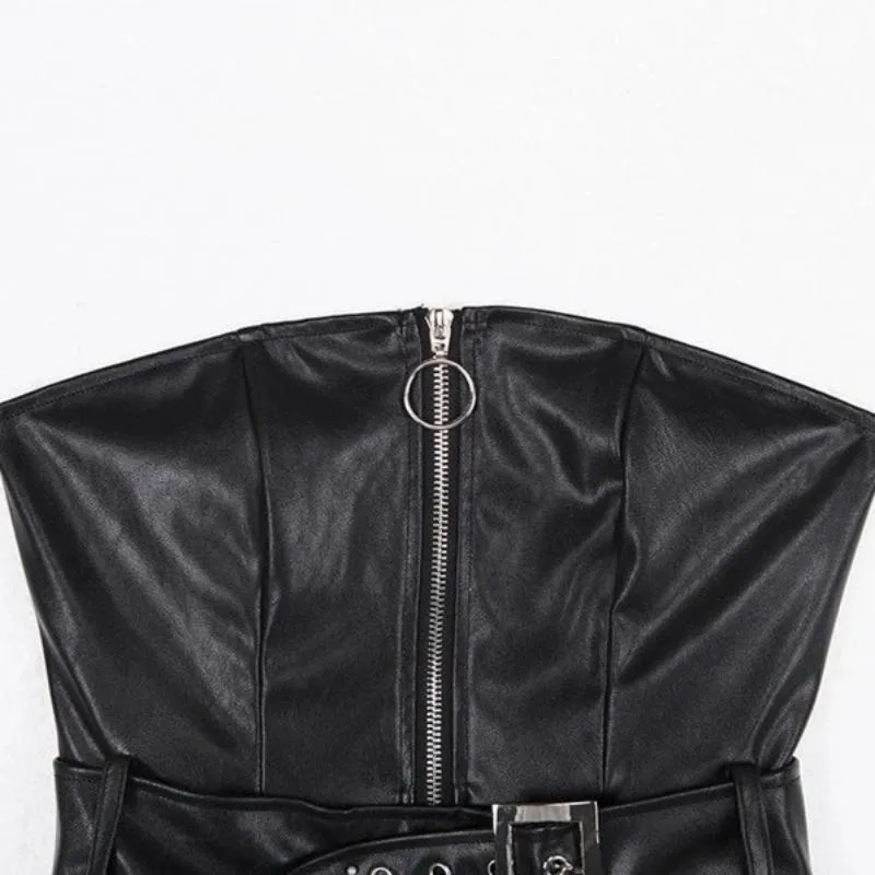 Women's Spring PU Leather Zipper Sleeveless Dress