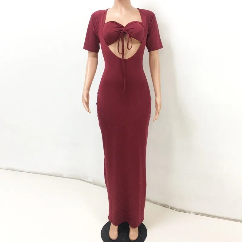 Women's Summer Short-Sleeved Sheath Polyester Long Dress