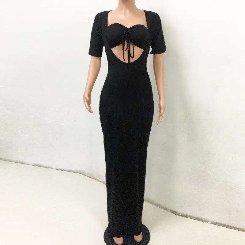 Women's Summer Short-Sleeved Sheath Polyester Long Dress