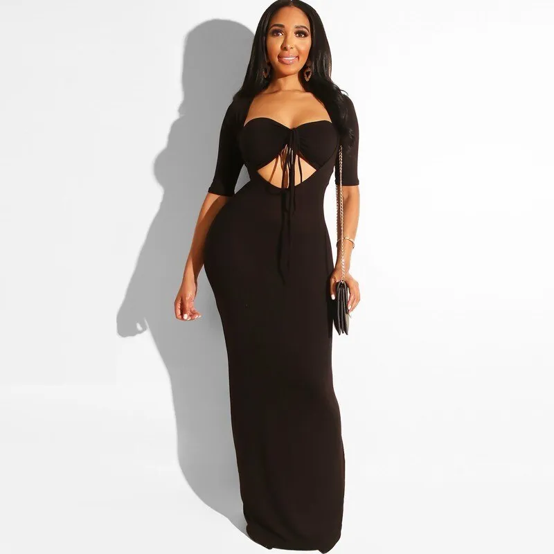 Women's Summer Short-Sleeved Sheath Polyester Long Dress