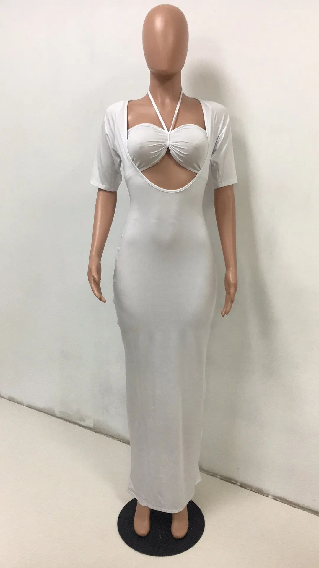 Women's Summer Short-Sleeved Sheath Polyester Long Dress