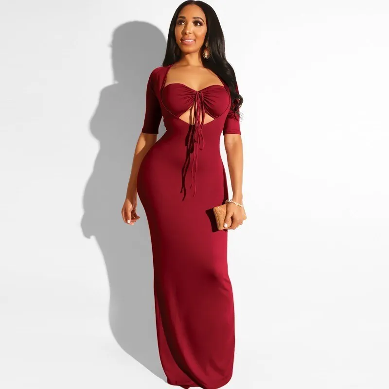 Women's Summer Short-Sleeved Sheath Polyester Long Dress